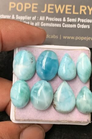 Natural Larimar Gemstone Smooth Mix Shape Cabochon High Quality Loose Gemstones For Jewelry Making 14-16 MM Size 8 Pcs V3570