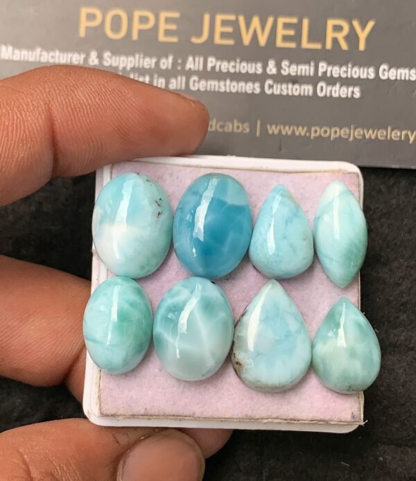 Natural Larimar Gemstone Smooth Mix Shape Cabochon High Quality Loose Gemstones For Jewelry Making 14-16 MM Size 8 Pcs V3570