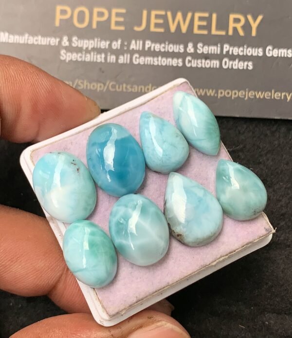 Natural Larimar Gemstone Smooth Mix Shape Cabochon High Quality Loose Gemstones For Jewelry Making 14-16 MM Size 8 Pcs V3570 - Image 2