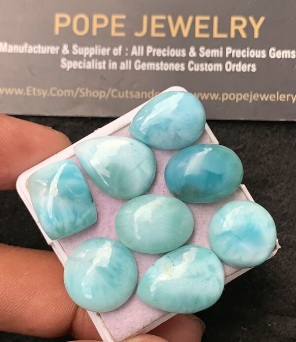 Natural Larimar Gemstone Smooth Mix Shape Cabochon High Quality Loose Gemstones For Jewelry Making 14-18 MM Size 8 Pcs V3571 - Image 2