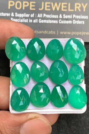 Natural Green Onyx Gemstone Rose Cut Fancy Shape Cabochon High Quality Loose Gemstones For Jewelry Making 11-14 MM Size 12 Pcs V3572