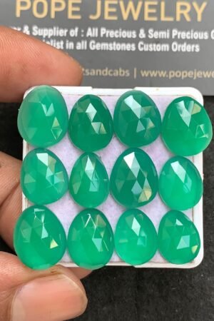 Natural Green Onyx Gemstone Rose Cut Fancy Shape Cabochon High Quality Loose Gemstones For Jewelry Making 12-14 MM Size 12 Pcs V3573