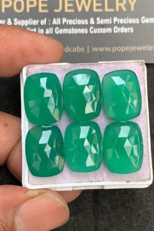 Natural Green Onyx Gemstone Rose Cut Rectangle Shape Cabochon High Quality Loose Gemstones For Jewelry Making 16x12 MM Size 6 Pcs V3575