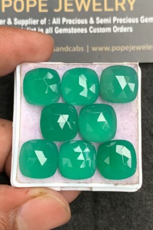 Natural Green Onyx Gemstone Rose Cut Cushion Shape Cabochon High Quality Loose Gemstones For Jewelry Making 12 MM Size 10 Pcs V3576