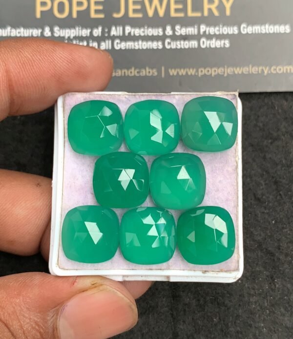 Natural Green Onyx Gemstone Rose Cut Cushion Shape Cabochon High Quality Loose Gemstones For Jewelry Making 12 MM Size 10 Pcs V3576