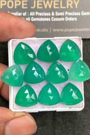 Natural Green Onyx Gemstone Rose Cut Trillion Shape Cabochon High Quality Loose Gemstones For Jewelry Making 12 MM Size 8 Pcs V3577