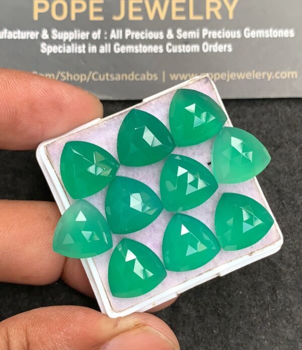 Natural Green Onyx Gemstone Rose Cut Trillion Shape Cabochon High Quality Loose Gemstones For Jewelry Making 12 MM Size 8 Pcs V3577 - Image 2