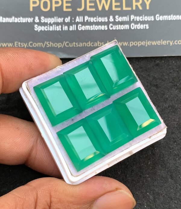 Natural Green Onyx Gemstone Step Cut Rectangle Shape Cabochon High Quality Loose Gemstones For Jewelry Making 15-16 MM Size 6 Pcs V3584 - Image 2