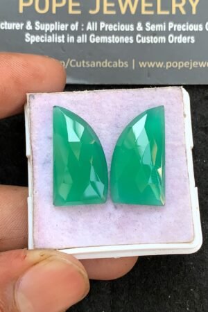 Natural Green Onyx Gemstone Rose Cut Fancy Shape Cabochon High Quality Loose Gemstones For Jewelry Making 24x13 MM Size 1 Pair V3585