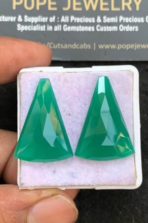 Natural Green Onyx Gemstone Rose Cut Fancy Shape Cabochon High Quality Loose Gemstones For Jewelry Making 28x20 MM Size 1 Pair V3586