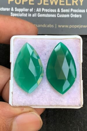 Natural Green Onyx Gemstone Both Side Rose Cut Fancy Shape High Quality Loose Gemstones For Jewelry Making 28x19 MM Size 1 Pair V3587