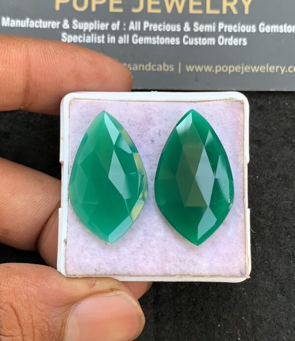 Natural Green Onyx Gemstone Both Side Rose Cut Fancy Shape High Quality Loose Gemstones For Jewelry Making 28x19 MM Size 1 Pair V3587