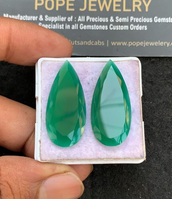 Natural Green Onyx Gemstone Rose Cut Pear Shape Cabochon High Quality Loose Gemstones For Jewelry Making 34x15 MM Size 1 Pair V3588