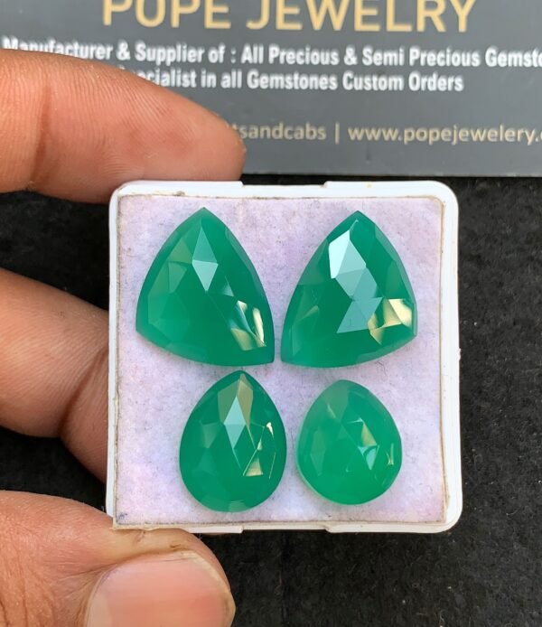 Natural Green Onyx Gemstone Rose Cut Mix Shape Cabochon High Quality Loose Gemstones For Jewelry Making 14-20 MM Size 2 Pair V3590