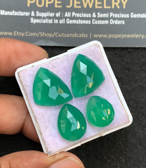 Natural Green Onyx Gemstone Rose Cut Mix Shape Cabochon High Quality Loose Gemstones For Jewelry Making 14-20 MM Size 2 Pair V3590 - Image 2