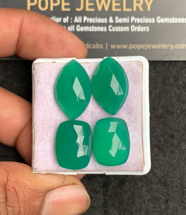 Natural Green Onyx Gemstone Rose Cut Mix Shape Cabochon High Quality Loose Gemstones For Jewelry Making 16-21 MM Size 2 Pair V3591