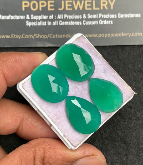 Natural Green Onyx Gemstone Rose Cut Mix Shape Cabochon High Quality Loose Gemstones For Jewelry Making 20 MM Size 2 Pair V3592 - Image 2