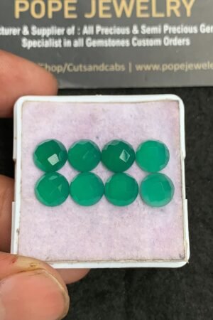Natural Green Onyx Gemstone Rose Cut Round Shape Cabochon High Quality Loose Gemstones For Jewelry Making 8 MM Size 8 Pcs V3593