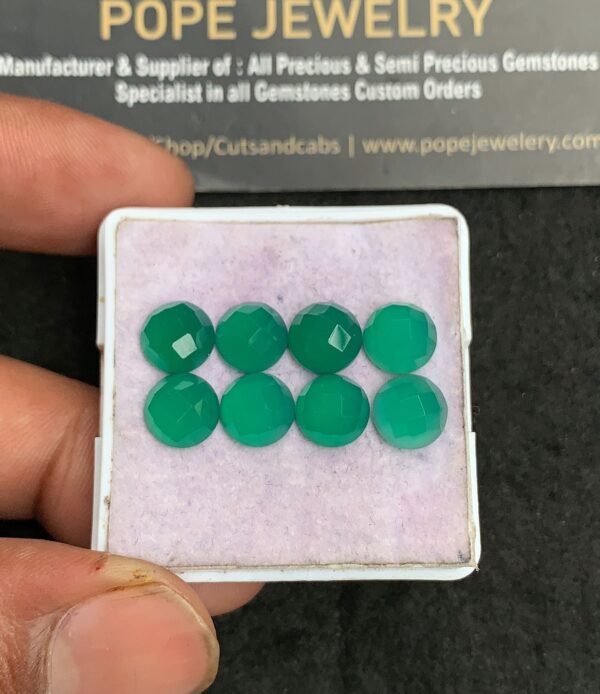 Natural Green Onyx Gemstone Rose Cut Round Shape Cabochon High Quality Loose Gemstones For Jewelry Making 8 MM Size 8 Pcs V3593