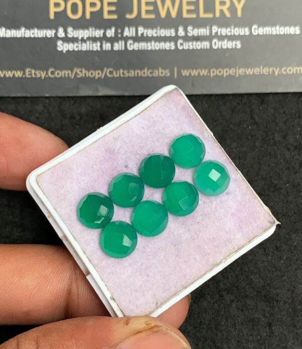 Natural Green Onyx Gemstone Rose Cut Round Shape Cabochon High Quality Loose Gemstones For Jewelry Making 8 MM Size 8 Pcs V3593 - Image 2