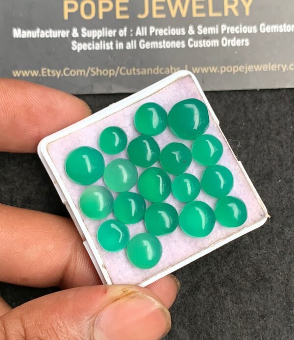 Natural Green Onyx Gemstone Smooth Round Shape Cabochon High Quality Loose Gemstones For Jewelry Making 6-10 MM Size 18 Pcs V3595 - Image 2