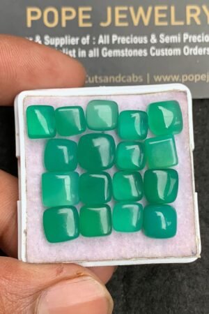 Natural Green Onyx Gemstone Smooth Cushion Shape Cabochon High Quality Loose Gemstones For Jewelry Making 7-9 MM Size 17 Pcs V3596