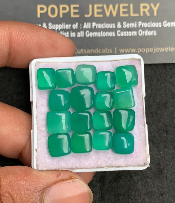 Natural Green Onyx Gemstone Smooth Cushion Shape Cabochon High Quality Loose Gemstones For Jewelry Making 7-9 MM Size 17 Pcs V3596