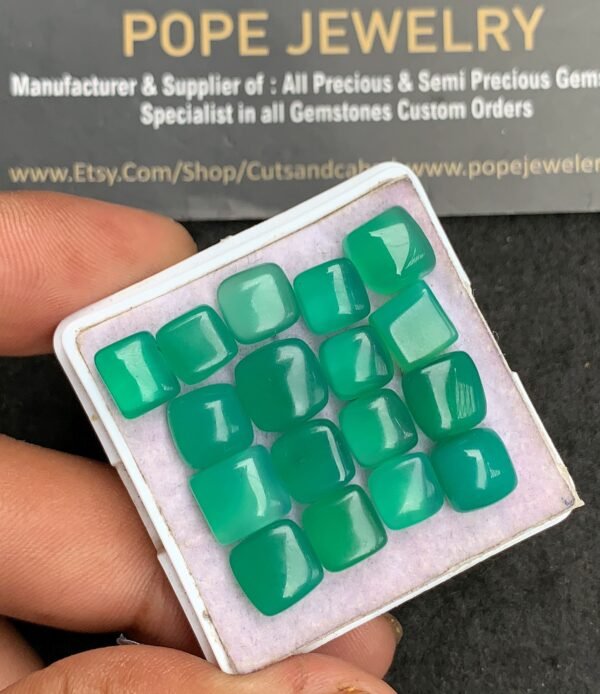 Natural Green Onyx Gemstone Smooth Cushion Shape Cabochon High Quality Loose Gemstones For Jewelry Making 7-9 MM Size 17 Pcs V3596 - Image 2