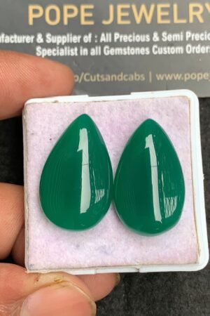 Natural Green Onyx Gemstone Smooth Pear Shape Cabochon High Quality Loose Gemstones For Jewelry Making 26x16 MM Size 1 Pair V3598