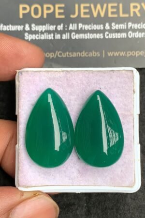 Natural Green Onyx Gemstone Smooth Pear Shape Cabochon High Quality Loose Gemstones For Jewelry Making 25-26 MM Size 2 Pcs V3599