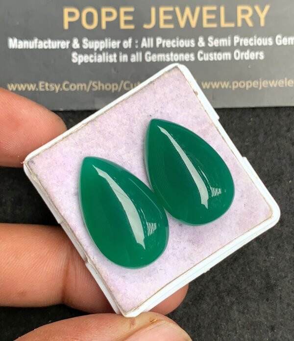 Natural Green Onyx Gemstone Smooth Pear Shape Cabochon High Quality Loose Gemstones For Jewelry Making 25-26 MM Size 2 Pcs V3599 - Image 3