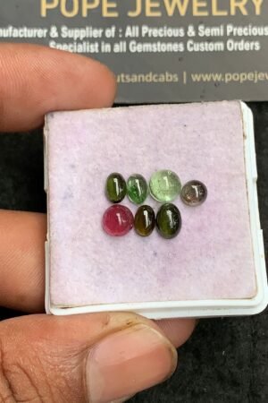 Natural Tourmaline Gemstone Smooth Mix Shape Cabochon High Quality Loose Gemstones For Jewelry Making 5-7 MM Size 7 Pcs V3603