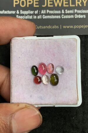 Natural Tourmaline Gemstone Smooth Mix Shape Cabochon High Quality Loose Gemstones For Jewelry Making 5-7 MM Size 7 Pcs V3604