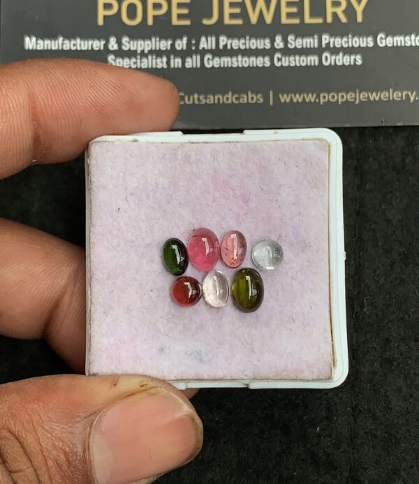 Natural Tourmaline Gemstone Smooth Mix Shape Cabochon High Quality Loose Gemstones For Jewelry Making 5-7 MM Size 7 Pcs V3604