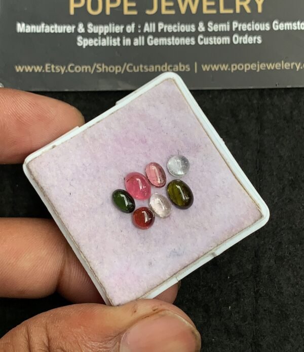 Natural Tourmaline Gemstone Smooth Mix Shape Cabochon High Quality Loose Gemstones For Jewelry Making 5-7 MM Size 7 Pcs V3604 - Image 2
