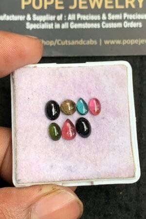 Natural Tourmaline Gemstone Smooth Mix Shape Cabochon High Quality Loose Gemstones For Jewelry Making 5-7 MM Size 7 Pcs V3605