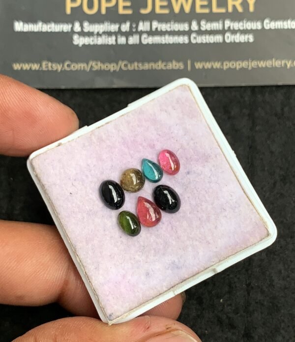Natural Tourmaline Gemstone Smooth Mix Shape Cabochon High Quality Loose Gemstones For Jewelry Making 5-7 MM Size 7 Pcs V3605 - Image 2