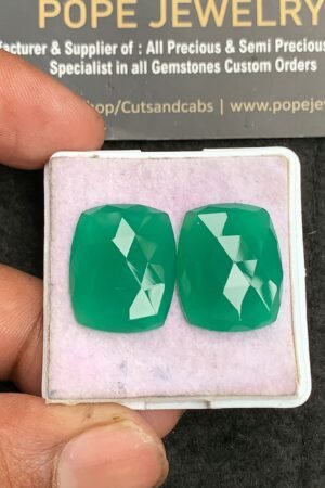 Natural Green Onyx Gemstone Rose Cut Rectangle Shape Cabochon High Quality Loose Gemstones For Jewelry Making 20x16 MM Size 1 Pair V3615