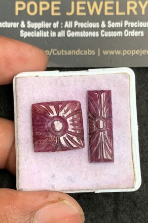Natural Ruby Gemstone Hand Carved Mix Shape Cabochon High Quality Loose Gemstones For Jewelry Making 16-24 MM Size 2 Pcs V3620