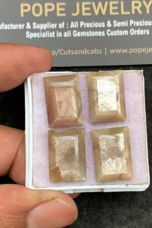 Natural Golden Sapphire Gemstone Step Cut Rectangle Shape Cabochon High Quality Loose Gemstones For Jewelry Making 17x12 MM Size 4 Pcs V3643