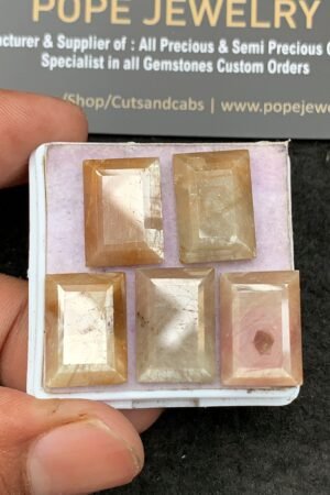 Natural Golden Sapphire Gemstone Step Cut Rectangle Shape Cabochon High Quality Loose Gemstones For Jewelry Making 17x12 MM Size 5 Pcs V3644