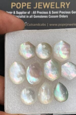 Natural Mother Of Pearl Gemstone Honey Comb Cut Mix Shape Cabochon High Quality Loose Gemstone For Jewelry Making Wholesalegems 12-16 MM Size 5 Pair V2647