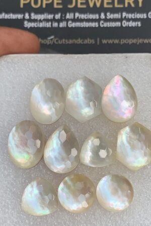 Natural Mother Of Pearl Gemstone Honey Comb Cut Mix Shape Cabochon High Quality Loose Gemstone For Jewelry Making Wholesalegems 12-16 MM Size 5 Pair V2648