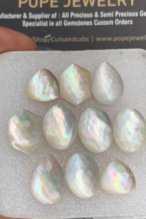 Natural Mother Of Pearl Gemstone Honey Comb Cut Mix Shape Cabochon High Quality Loose Gemstone For Jewelry Making Wholesalegems 12-16 MM Size 5 Pair V2649