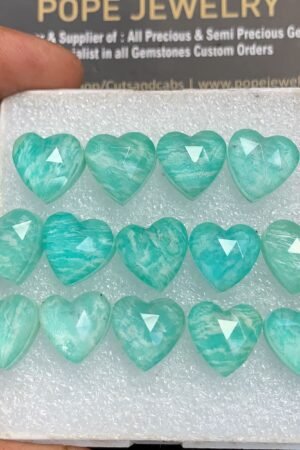 Natural Amazonite Doublet Gemstone Rose Cut Heart Shape Cabochon High Quality Loose Gemstones For Jewelry Making 12 Size 14 Pcs V3650