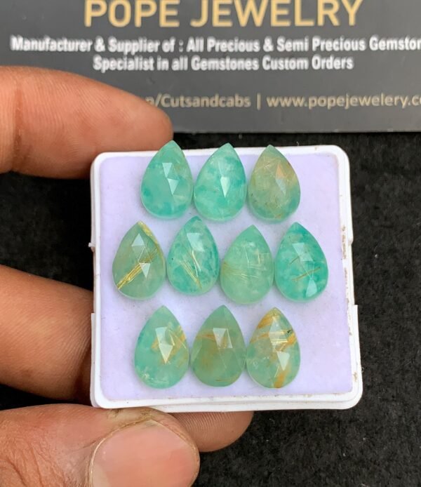 Natural Amazonite Doublet Gemstone Rose Cut Pear Shape Cabochon High Quality Loose Gemstones For Jewelry Making 12x8 Size 10 Pcs V3652