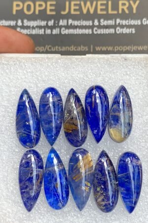 Natural Lapis & Golden Rutile Doublet Gemstone Smooth Pear Shape Cabochon High Quality Loose Gemstones For Jewelry Making 20x8 MM Size 10 Pcs V3654