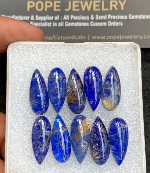 Natural Lapis & Golden Rutile Doublet Gemstone Smooth Pear Shape Cabochon High Quality Loose Gemstones For Jewelry Making 20x8 MM Size 10 Pcs V3654