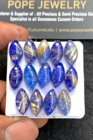 Natural Lapis & Golden Rutile Doublet Gemstone Smooth Marquise Shape Cabochon High Quality Loose Gemstones For Jewelry Making 14x7 MM Size 14 Pcs V3655