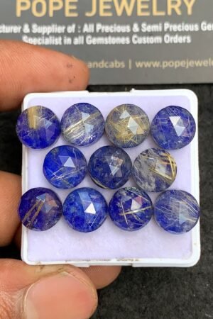 Natural Lapis & Golden Rutile Doublet Gemstone Rose Cut Round Shape Cabochon High Quality Loose Gemstones For Jewelry Making 10 MM Size 11 Pcs V3656